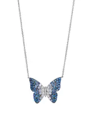 Bloomingdale's Fine Collection Blue & White Sapphire Butterfly Pendant Necklace in 14K White Gold, 18