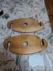 Lot Of 2 Handmade Wooden Wine Caddy & Wine Glass Holder Rack 11.5x5.5 Natural