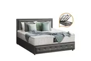 Oikiture Bed Frame King Size Gas Lift Storage Mattress Base Grey Fabric
