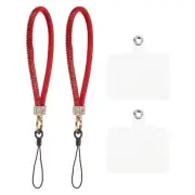 2 Pcs Phone Lanyard, Detachable Wrist Strap Glitters with Phone Patches, Red
