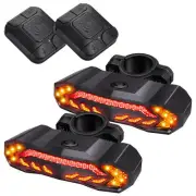 2 Set Wireless Bike Alarm with Remote LED Tail Lights Brake Sensing Rechargeable