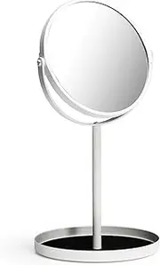 Ettori Makeup Mirror Dual Sided Vanity Mirror, 1X and 5X Magnification, 360 Swivel Round Mirror, No Light, White