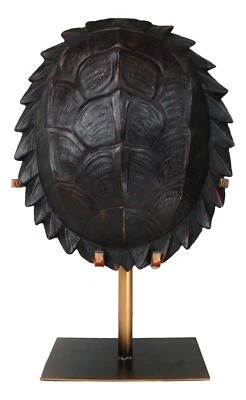 Large Nautical Marine Jagged Shell Faux Sea Turtle Sculpture With Pole Stand