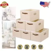 Stylish 6-Pack Foldable Storage Bins with Leather Handles for Smart Organization