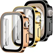 3Pcs for Apple Watch Case 44mm 40mm 45mm 49mm 41mm,Hard Case+Tempered Glass Screen Protector,Waterproof Thin Protective Cover for Apple Watch series 9/ultra 2/SE 2nd/8/ultra/7/SE/6/5/4,iwatch Case Accessories Bumper