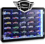 DoubleFill 1/64 Scale Diecast Car Display Case with Light Clear Acrylic Wall Mount Rack for Model Cars Wheels Display Storage, 30 Compartments