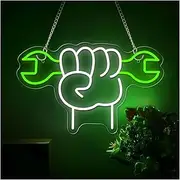 Hanging Art Neon Signs Fist Wrench LED Neon Sign USB Powered Wall Decor Night Light for Bedroom Garage Repair Shop Man Cave 25cmx40cm