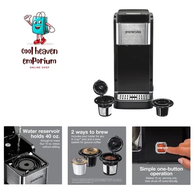 Single-Serve Coffee Maker Compatible with Pod Packs and Grounds, 40 oz. Reser...