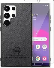 [Asuwish] Mobile Phone Case for Samsung Galaxy S24 Ultra 5G Case with Tempered Glass Screen Protector Glass Leather S24Ultra 24S S 24 24Ultra Mobile Phone Cases Protective Mobile Phone Cases Cover Phone