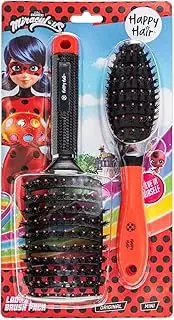 HAPPY HAIR: Miraculous Ladybug Original Paddle & Mini Brush Gift Set - Bristles and Pins Designed to Detangle and Smooth All Hair Types