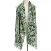 Italo Ferretti NWT Scarf in Greens/Navy/White Whimsical Paisley 100% Silk