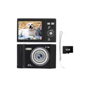 Digital Camera with 32G Memory Card 48MP HD Compact Camera for Travel Outdoor-Black