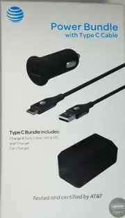 AT&T Type C Power Bundle Car & Home Charger 4pc Set / Braided 4ft 6ft Cable NEW