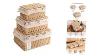 HANMYSTYLE Storage basket with lid hand-woven baskets with cotton lining metal