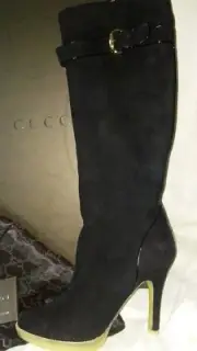 Gucci Auth VTG Suede Knee Boot Platform Stiletto "Bernice Diamond Nero" 9B NIB