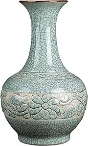 Chinese Ceramic Vase, Handmade Chinese Oriental Traditional Porcelain Lotus Pattern Flower Bottle Vase Home Decor, Vintage Wine Cabinet Decoration Dining Table Vase -High:36cm