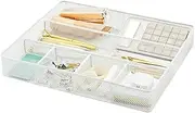 Annova Desk Drawer Organizer Tray for Office Organization - Metal Mesh - Storage Tray with Dividers for Pens, Desktop Accessories, Bathroom, Kitchen, Makeup and Office Supplies (Large) (White)