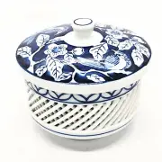 Japanese Reticulated Lattice Tea Cup Lid Open Work Ceramic Kin Ho Gama Yunomi C5