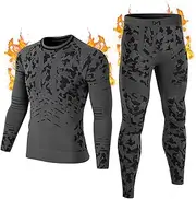 [MeetHoo] Mens Thermal Underwear Set Winter Gear Men Base Layer Long Johns Bottom, Black, Large