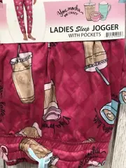 Women's Mocha Coffee Sleeper Jogger Pants Pink Women XL (16-18) New Pjs Latte