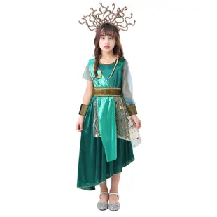 古希臘 神話 COS 女妖 兒童 扮演服 電影人物 美杜莎 萬聖節 派對 表演服 6件套