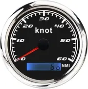 ZFGVGNMTYA Universal Speedometer 12V/24V Odometer 85mm 60 Knot LCD Hourmeter Tachometer Backlight for Marine Car Motorcycle Car Tachometer(Black)