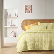 Vintage Design Homewares Queen Light Yellow Butter French Linen 3 Piece Coverlet Set