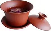 YXHUPOT Gaiwan Teacup Kungfu Tea bowl Zisha Red Clay black 4oz/130ml Cup Sancai Saucers (Red)