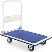 Costway Folding Platform Truck, Metal Push Dolly Cart with Swivel Wheels, Rolling Flatbed Dolly, Heavy-Duty Hand Truck for Loading & Storage, 300KG Load Capacity (300KG)