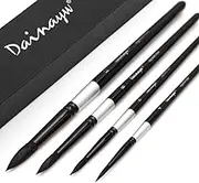 Dainayw Round Watercolor Paint Brushes Squirrel Hair Professional Artist Painting Mop - 4Pcs Black Handle