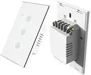 WiFi Touch Panel Switch Home Smart Switch Panel LED Indicator Light Tempered Glass Panel Light Switch Work with Tuya App Wall Touch Smart Switch White 3 Way