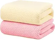 YURIRIA Bathroom Towels 2 Pack Ultra Soft Water Absorbent Towel Set for Quick Drying Microfiber Towels in Bathrooms, Beach, Swimming Pool, Gym, and Spa Centers (Beige+Pink)