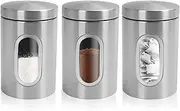 MantraRaj 3-Piece Modern Minimalist Stainless Steel Kitchen Canister Set with Lids - Tea, Coffee, Sugar, Nuts, Cereal