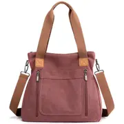 Women's Canvas Tote Purses Work Shoulder Crossbody Bag Vintage Multi-pocket Handbags