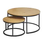 Natural Wood Coffee Tables Black Frame Set Of 2