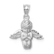 14k White Gold White Brushed & Diamond-cut Angel Pendant