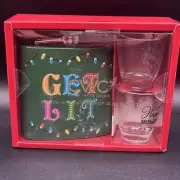 “Get Lit” Green W Lights 3 Piece Hip Flask & Shot Glasses Set Christmas Holiday