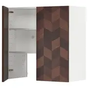 METOD wall cb f extr hood w shlf/door, white Hasslarp/brown patterned, 80x80 cm