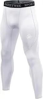 [MEETWEE] Mens Compression Leggings, Running Tights Cool Dry Base Layer Bottom Sports Pants for Workout Training Jogging, White-Long
