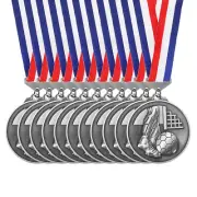 10 Pcs Football Mesh Print Silver Award Medals with Neck Ribbons, Silver