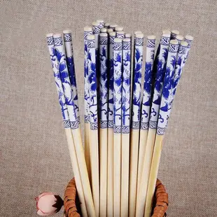 【家用筷子】竹筷子家用中式高檔防滑貼花青花瓷筷子套裝家庭裝5-50雙裝