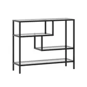 Oikiture 4 Shelves Console Table Tempered Glass Black