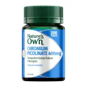 Nature's Own Chromium Picolinate Aids Glucose Metabolism Tablets 400 mcg 200 Tablet