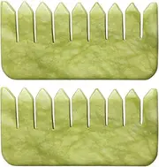Jade Gua Sha Comb, 2pcs Green Jade Massage Comb Tool for Head Caring, Relax Head Scalp Deep Tissue Point Massager Scraping Therapy Tool