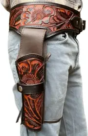 38/357 Western Leather Single Gun Holster Belt, Ammo Holder Loops Barrel 4-8"