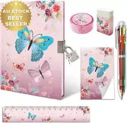 Girls Diary Journal Set Lock Key Butterfly Notebook Pen Gift 6-10 Yr Kids