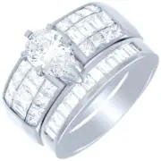 GIA Certified Diamond Bridal Set 4.70 Carat Pear Shape 18k White Gold