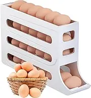 VMQIPNS 28 Eggs Egg Holder for Fridge, Rolling Egg Dispenser for Refrigerator Automatically, 4 Tiers Fridge Egg Rack, Space-Saving Egg Dispenser Large Capacity Egg Dispenser Container Tray (White)