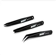 SEIWEI 3Pcs Precision Tweezers Set - Anti-Static Flat Tip, Plastic Curved, Jewelry Making, Laboratory Work
