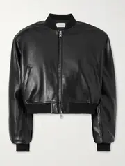 [The Frankie Shop] The Frankie Shop - Micky Cropped Faux Leather Bomber Jacket - Black - large large Black
